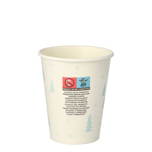 50 Trinkbecher, Pappe 0,2 l Ø 8 cm · 9,2 cm "Hello Winter". Material: Pappe, PLA-beschichtet. Farbe: weiss