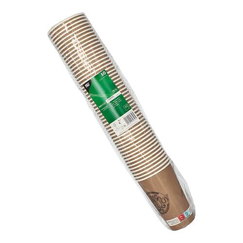 50 Trinkbecher, Pappe 0,4 l Ø 9 cm · 13,9 cm braun "Pure Joy". Material: Pappe, PLA-beschichtet. Farbe: braun