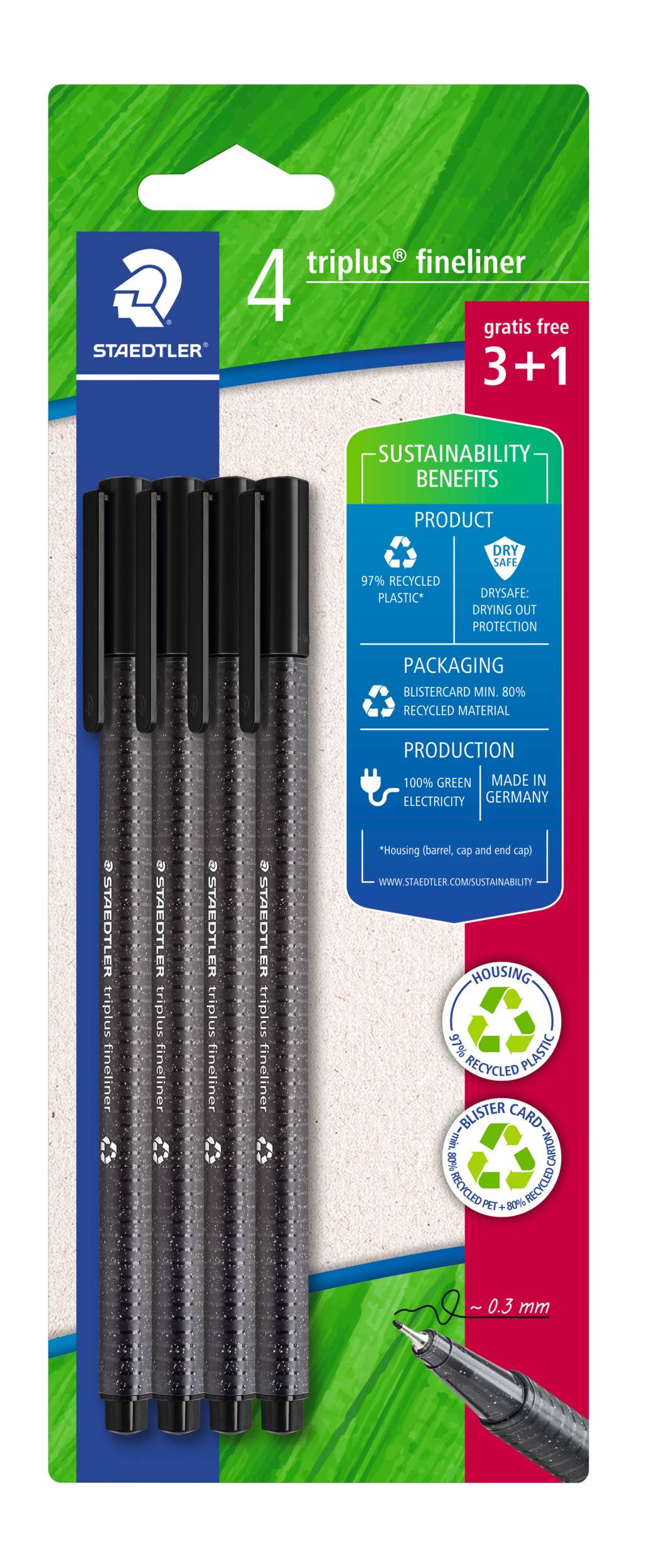 Fineliner triplus 334 334 R-9BK4 4 Stück schwarz