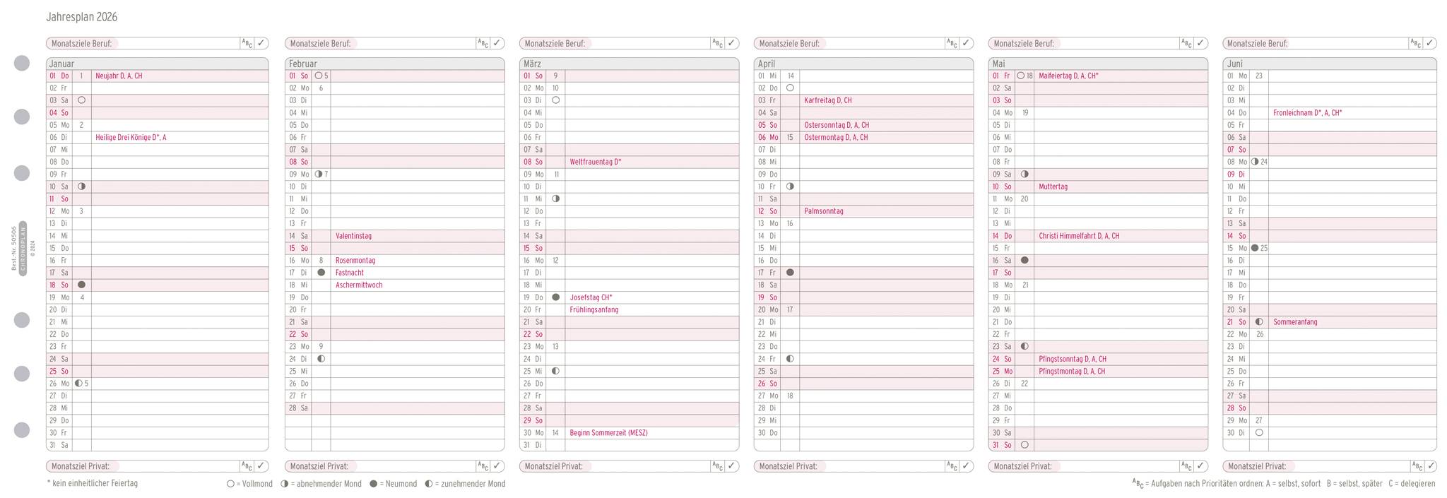 Jahresplan Midi mit Leporellofalzung Kalendarium 2026