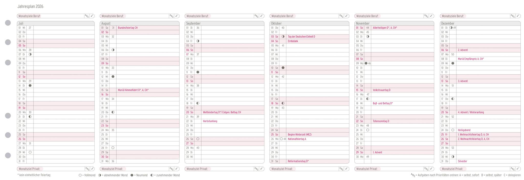 Jahresplan Midi mit Leporellofalzung Kalendarium 2026