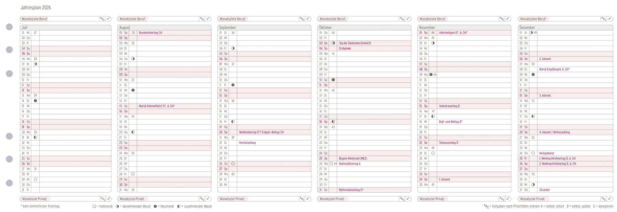 Jahresplan Midi mit Leporellofalzung Kalendarium 2026