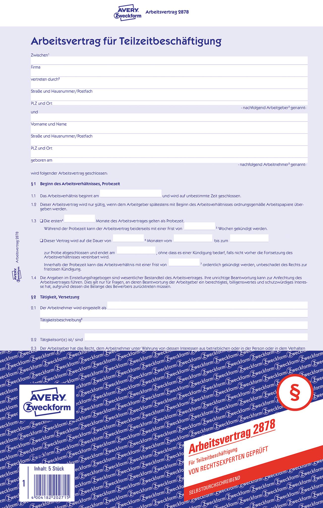 Arbeitsvertrag, Avery 2878