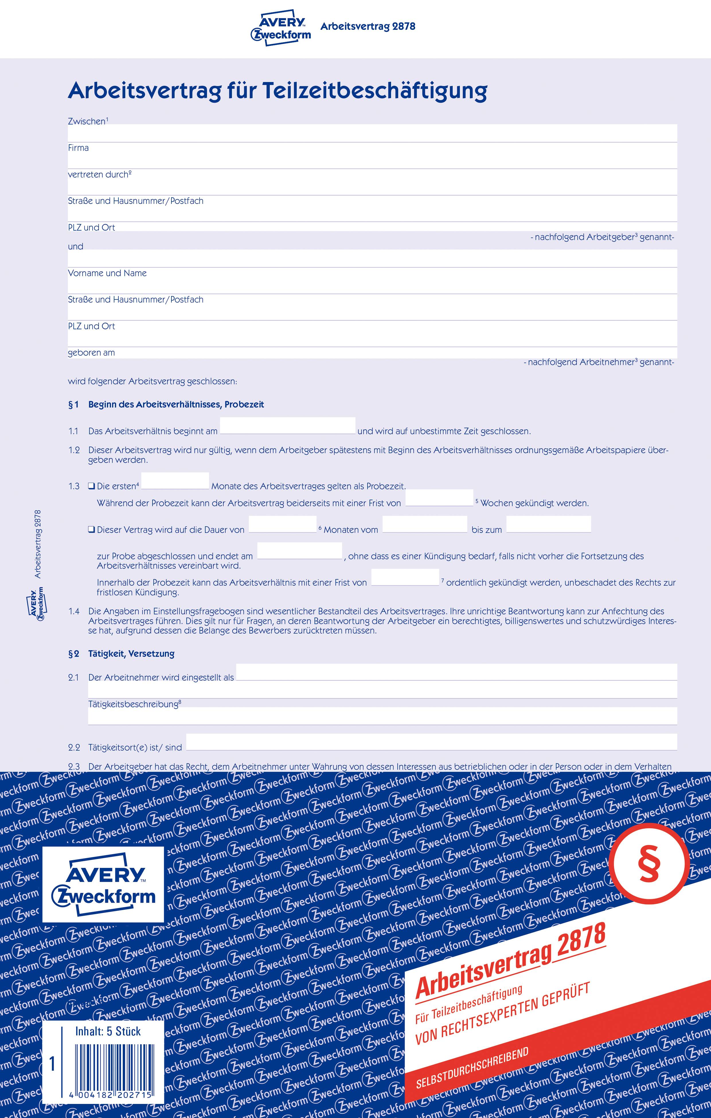 Arbeitsvertrag, Avery 2878