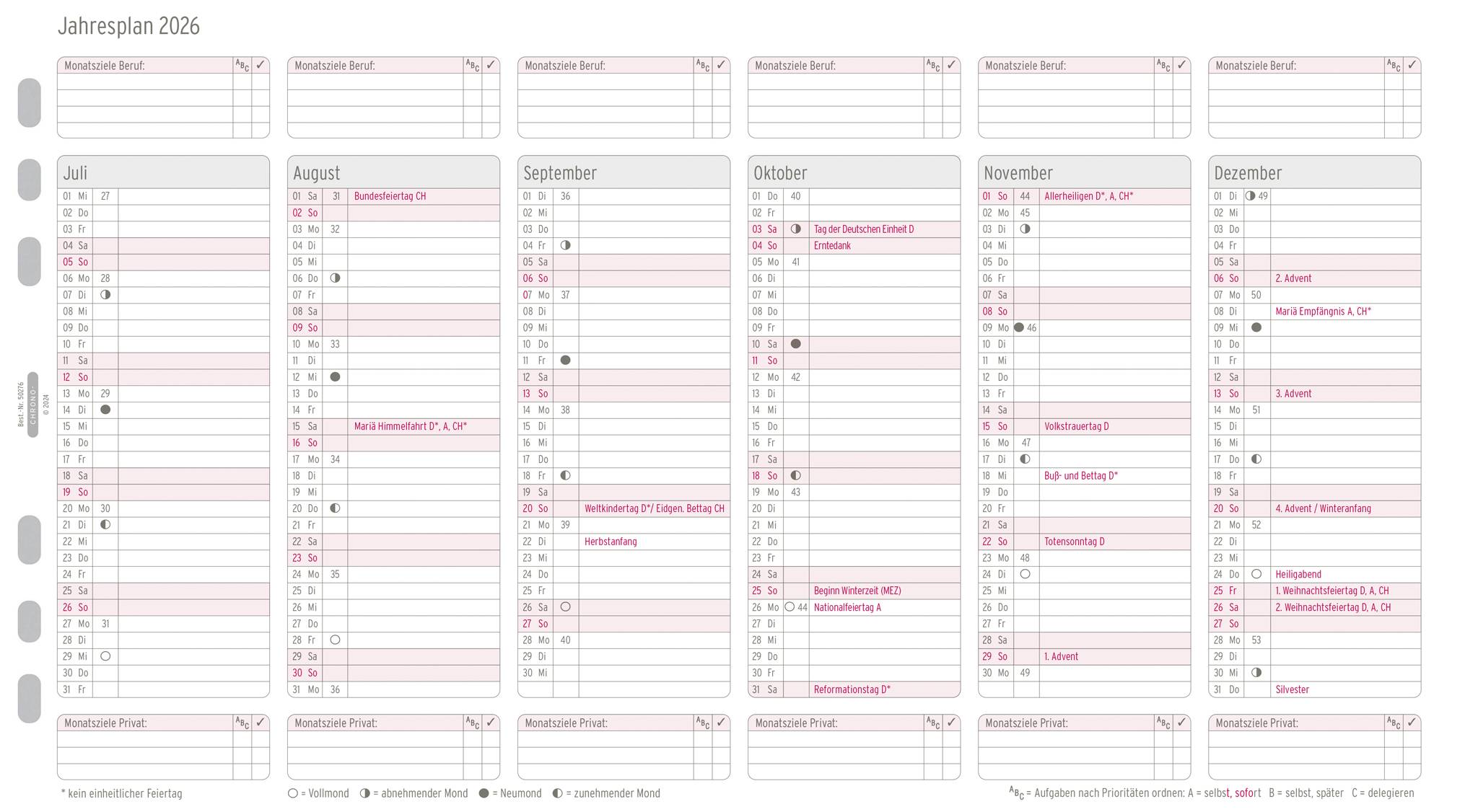 Jahresplan A5 mit Leporellofalzung Kalendarium 2026