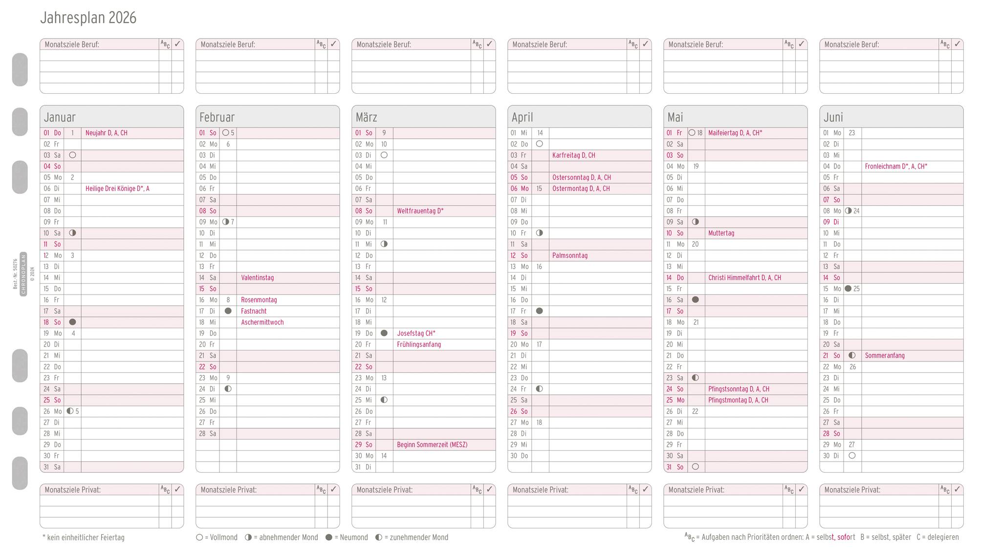 Jahresplan A5 mit Leporellofalzung Kalendarium 2026
