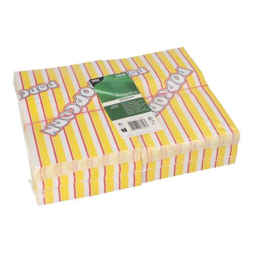 100 Popcorn Tüten, Pergament-Ersatz 2,5 l 22 cm x 14 cm x 8 cm "Popcorn" fettdicht