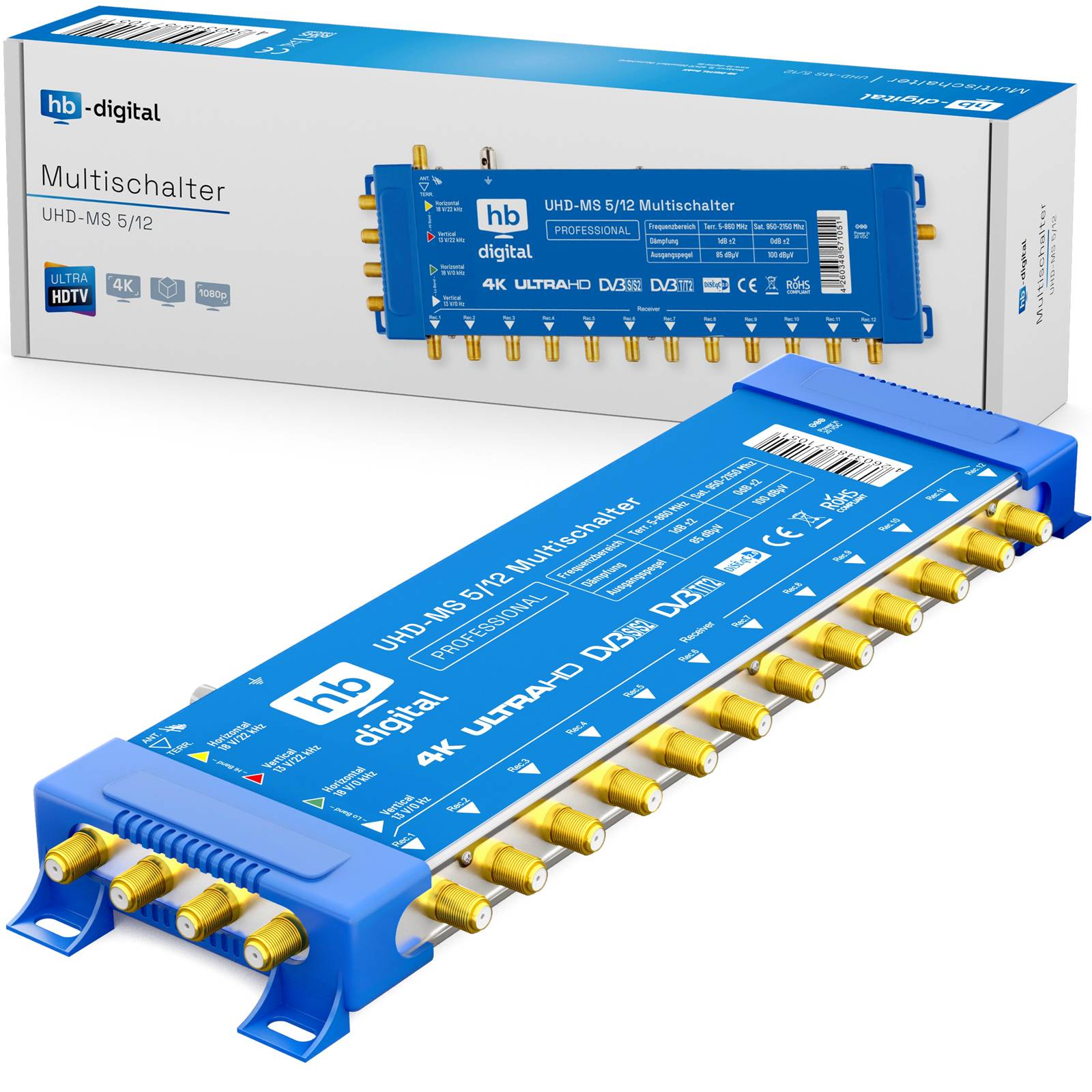 hb-digital Multischalter SAT UHD-MS 5/12 bis zu 12 Teilnehmer