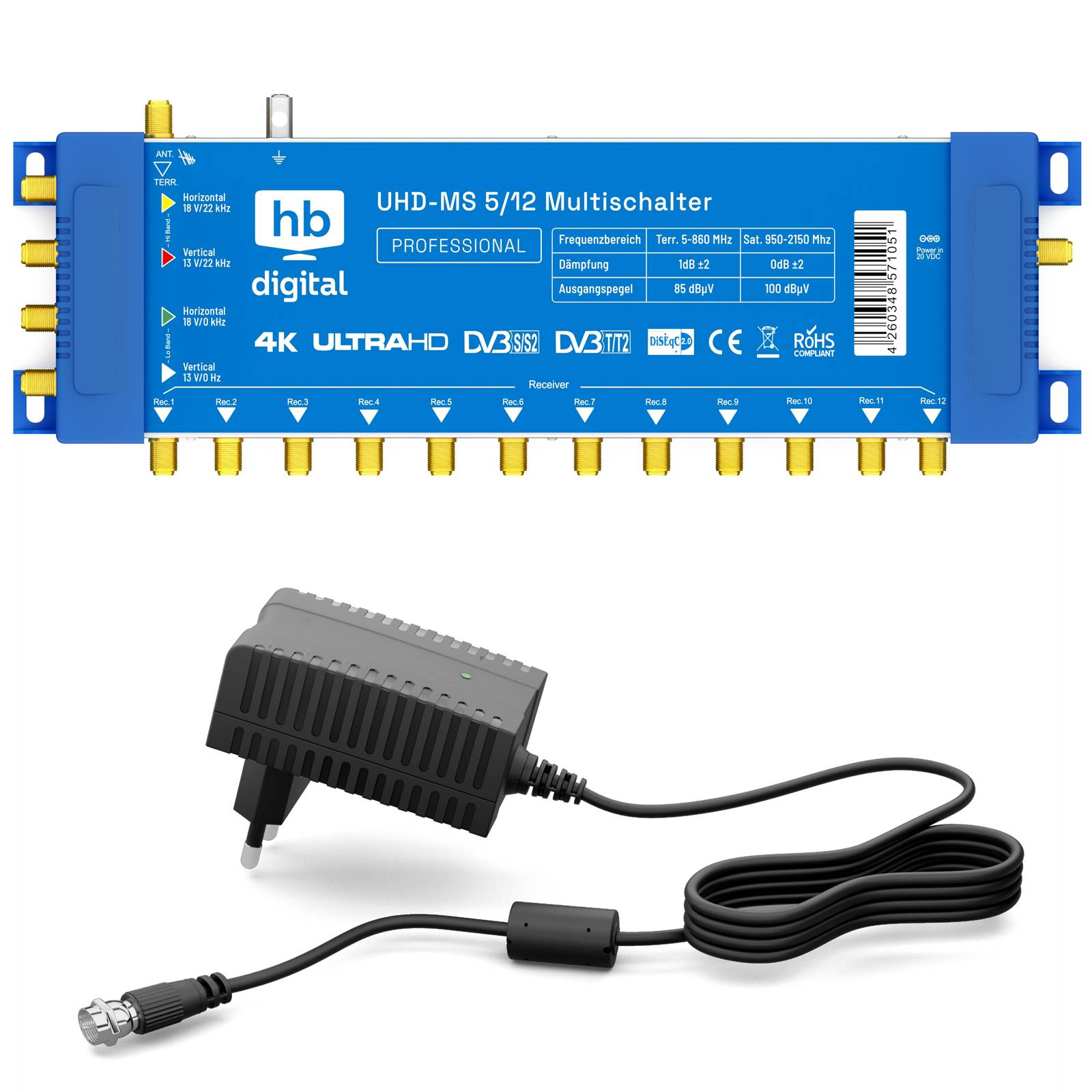 hb-digital Multischalter SAT UHD-MS 5/12 bis zu 12 Teilnehmer