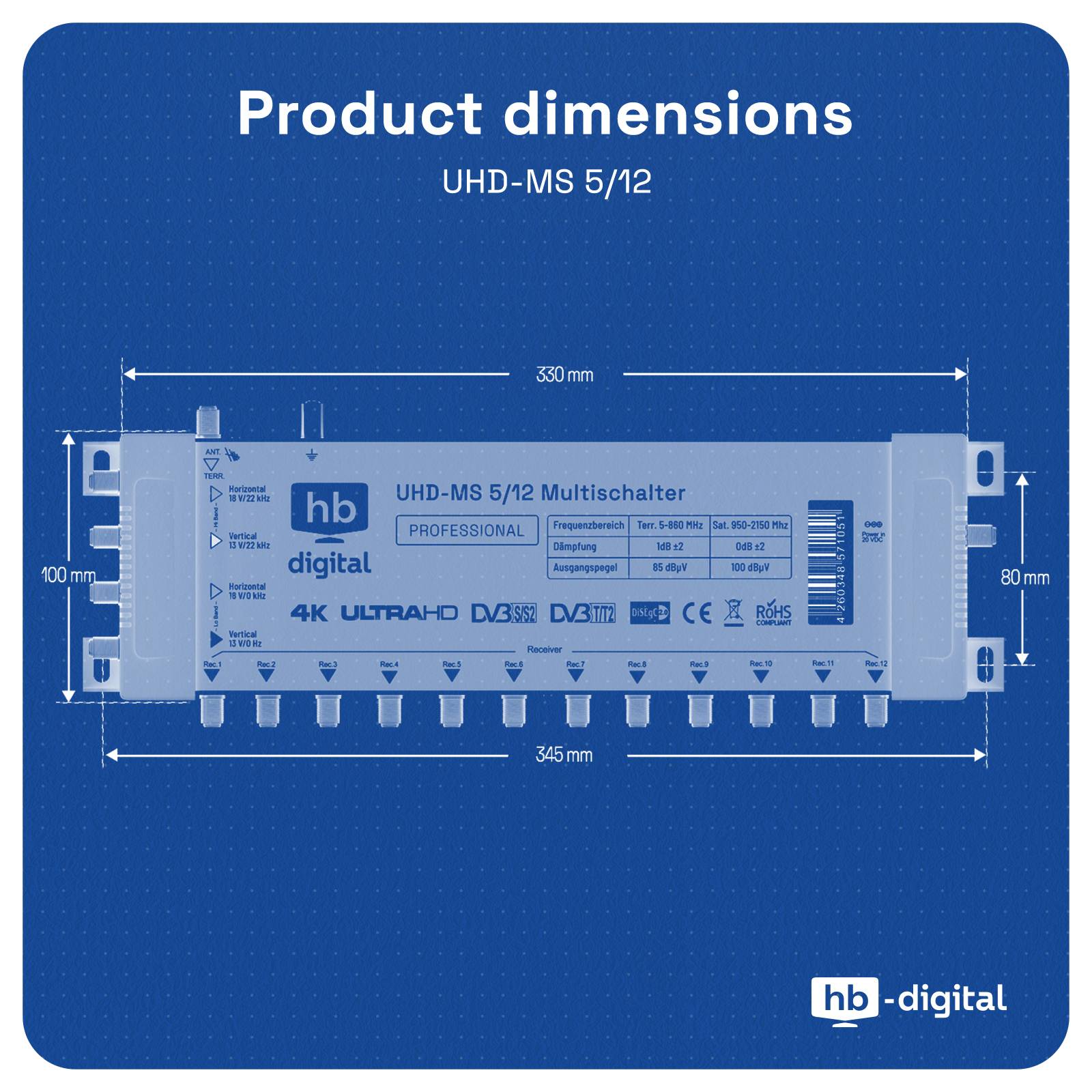 hb-digital Multischalter SAT UHD-MS 5/12 bis zu 12 Teilnehmer