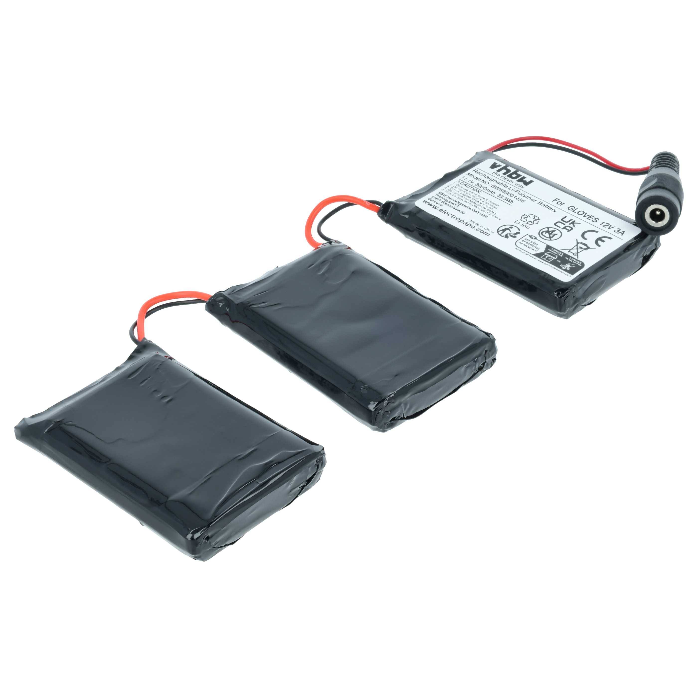 vhbw Akku kompatibel mit Macna Gloves 12V 3A 3 beheizbaren Handschuhen (3000 mAh, 11,1 V, Li-Polymer)
