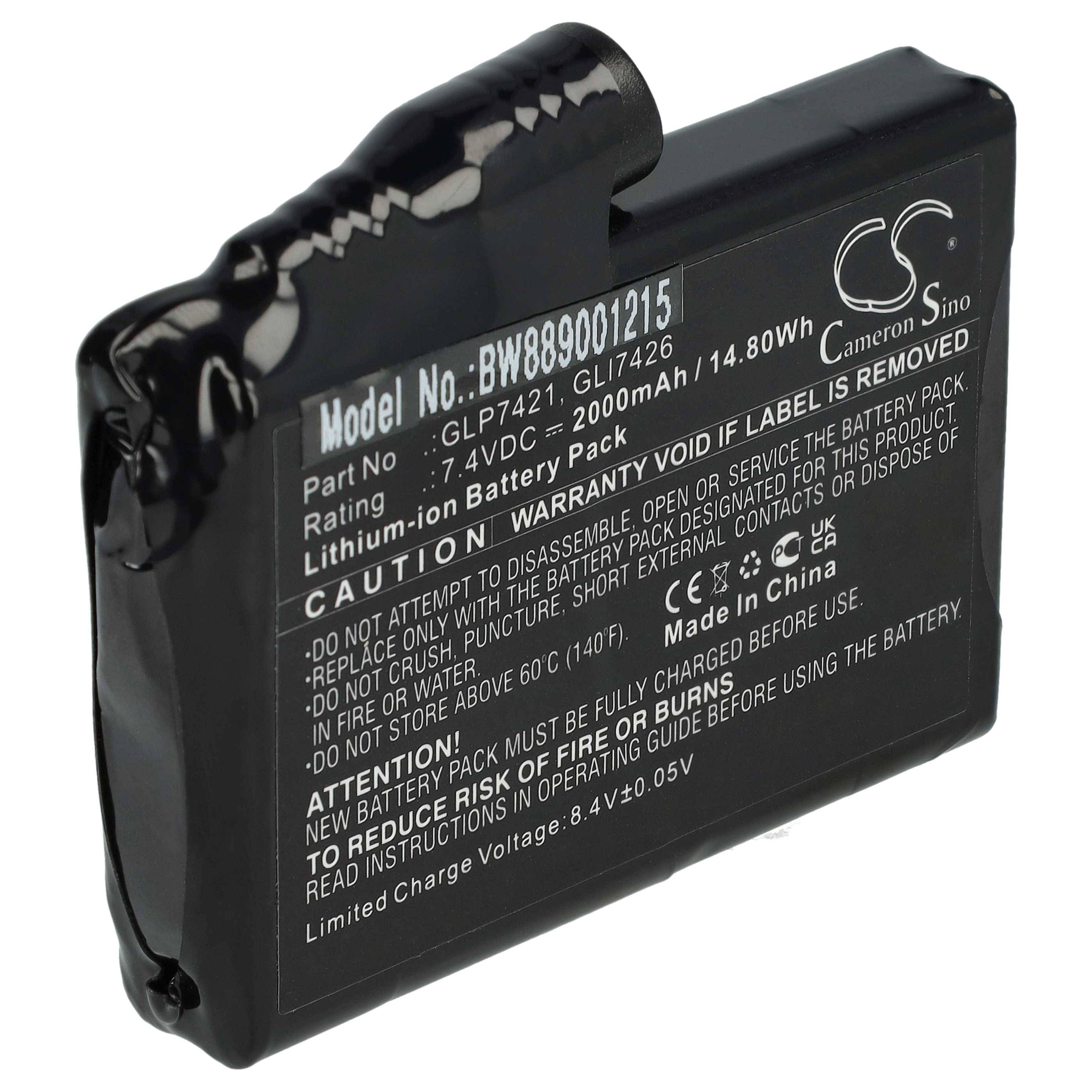 vhbw Akku Ersatz für Glovii GLP7421, GLI7426 für beheizbare Handschuhe (2000 mAh, 7,4 V, Li-Ion)