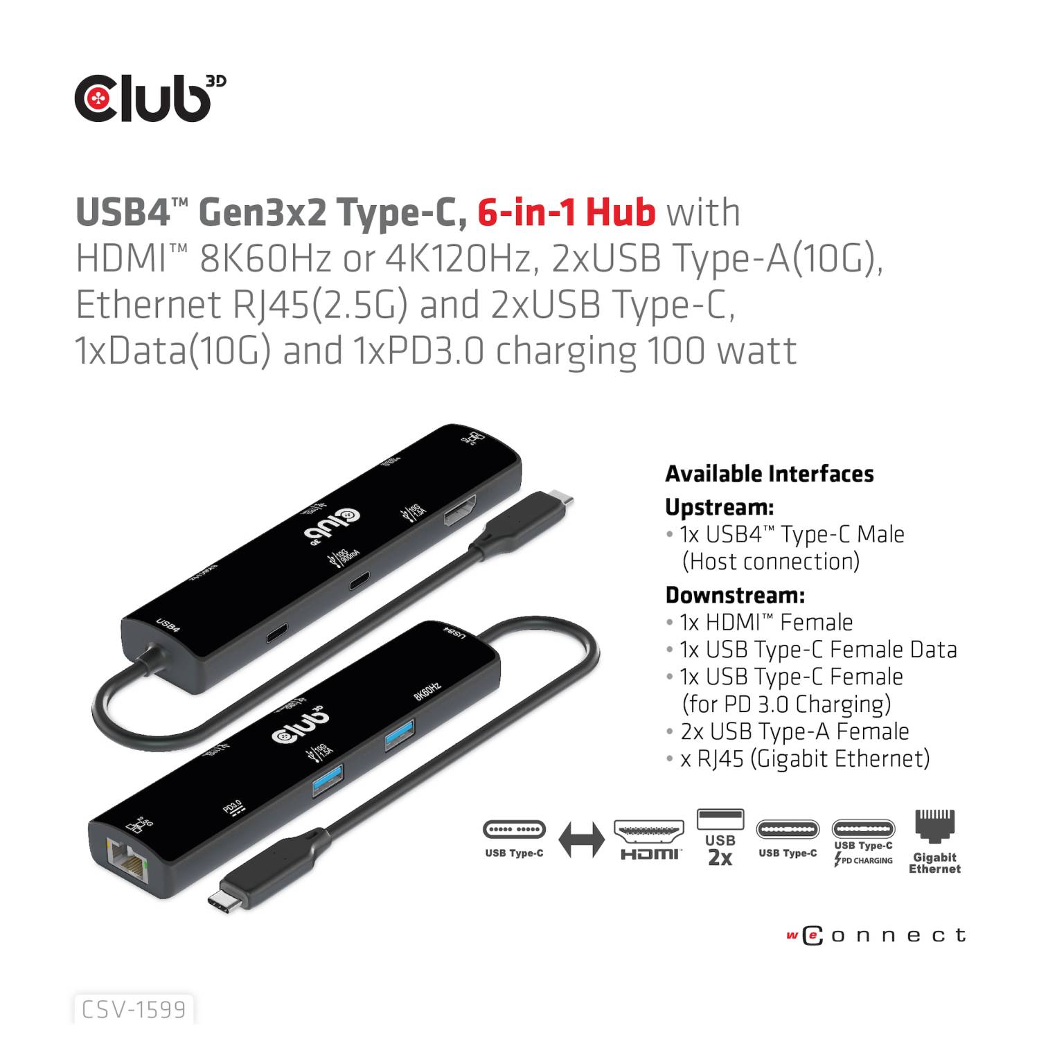 Club3D USB-C® Dockingstation CSV-1599 Passend für Marke Dockingstations: Universal USB-C® Power Delivery