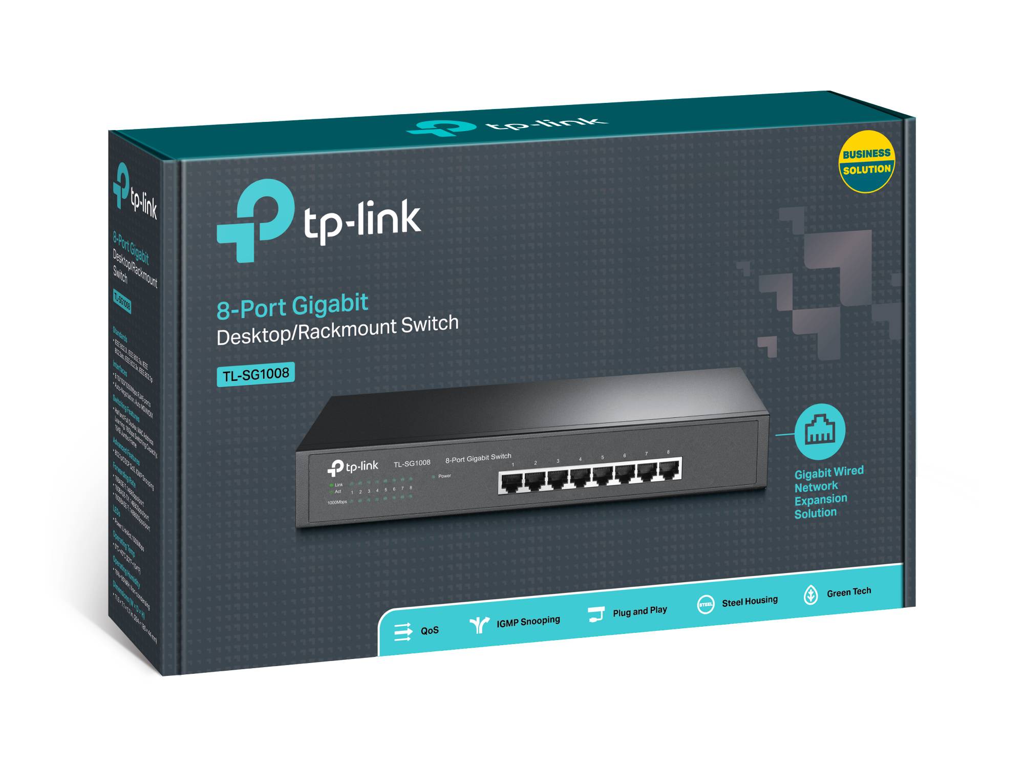 TP-LINK TL-SG1008, Unmanaged, Gigabit Ethernet (10/100/1000), Vollduplex, Rack-Einbau
