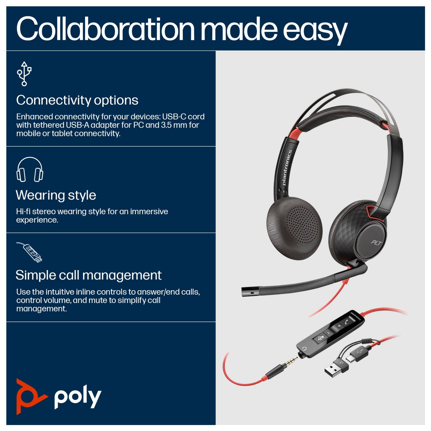 HP Poly Blackwire 5220 - Headset - On-Ear - kabelgebunden