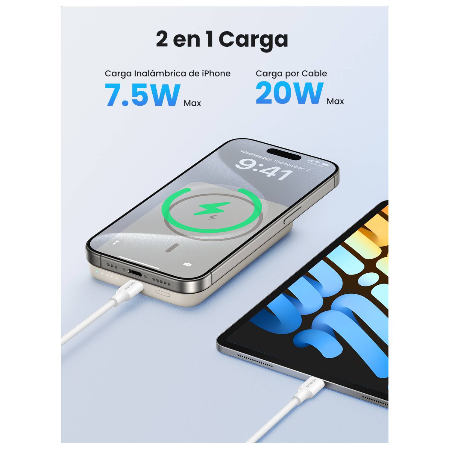 UGREEN - 10000mAh Mini Powerbank Wireless 20W with MagSafe white - Batterie - Mini (AAAA)