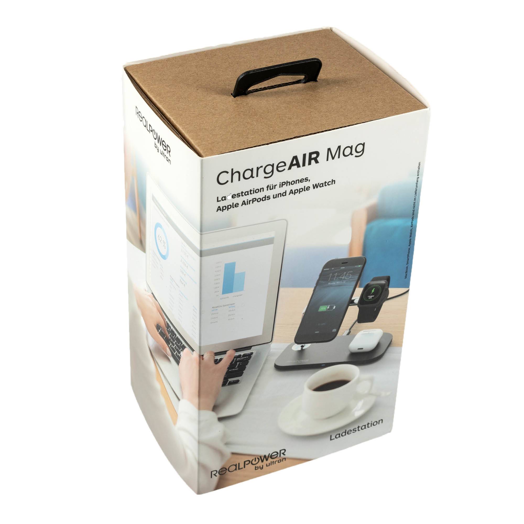 RealPower ChargeAIR Mag, Drinnen, USB, Kabelloses Aufladen, Schwarz