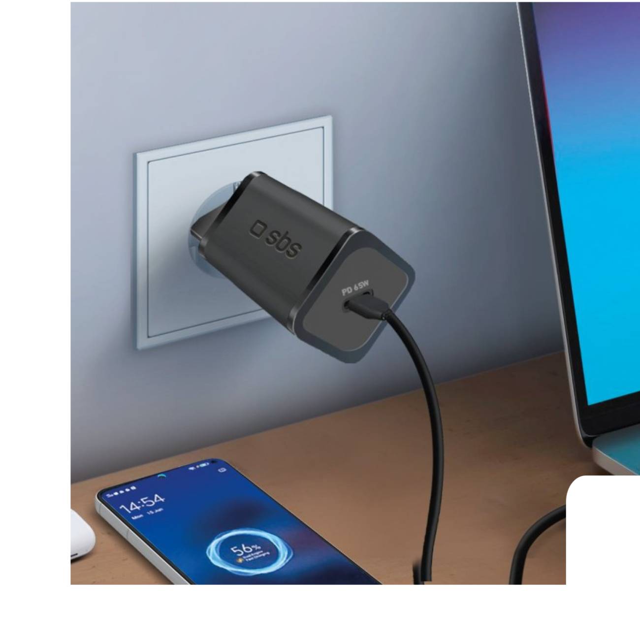 SBS TETRGAN1C65W - Indoor - AC - Schwarz - 1 x USB-C ( Power Delivery) - Schwarz