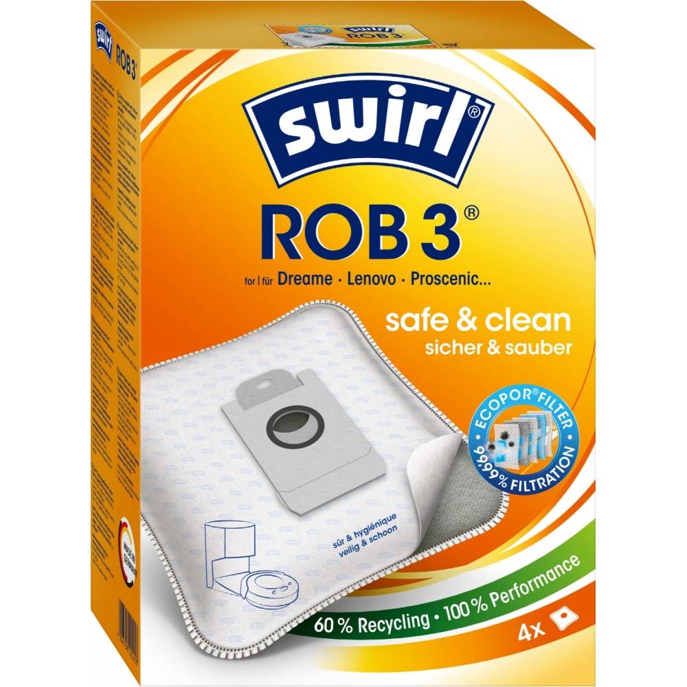 Swirl Staubsaugerbeutel ROB 3 EcoPor für Dreame, Eufy, Lenovo | 4 Stück | EcoPor Filter | Made in Germany