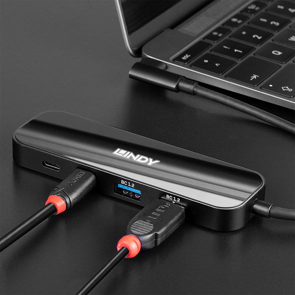 LINDY 43334 USB-Hub 4 Port USB-C® 3.2, USB-C® 3.2, USB-A (USB 3.2 Gen 2), USB-A (USB 3.2 Gen 2) Schwarz