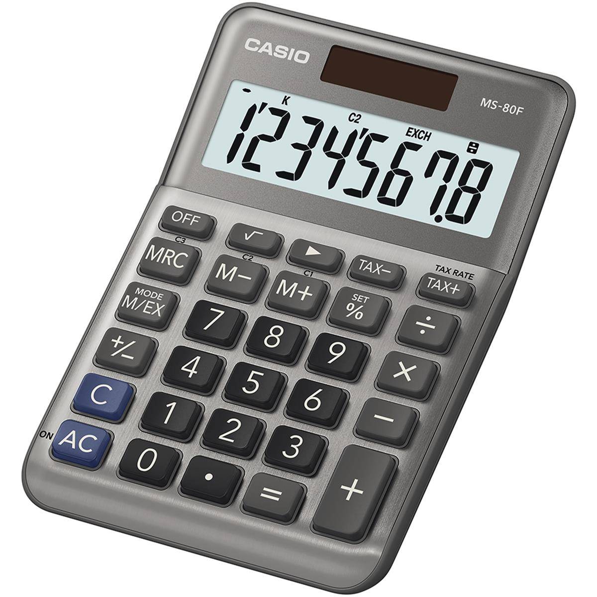 Casio MS-80F Tischrechner Grau Display (Stellen): 8 batteriebetrieben, solarbetrieben (L x B x H) 148.5 x 101 x 148.5 mm