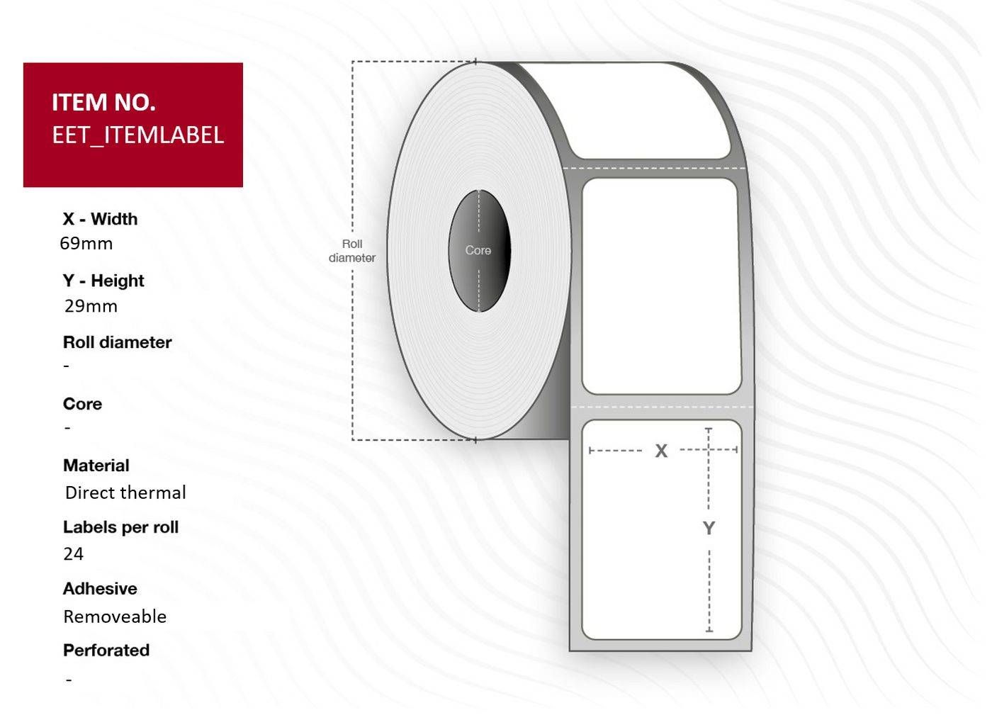 Capture EET_ITEMLABEL etichetta per stampante Bianco (Label 69x29mm, Core 38. - Direct Thermal, Removable, - 1400 labels