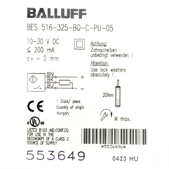 BALLUFF Induktiv Sensor BES01C5 BES01C5 (BES 516-325-BO-C-PU-05)