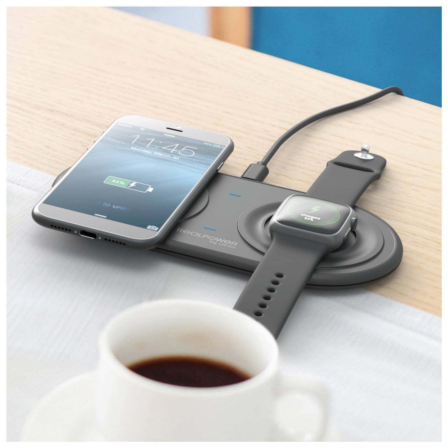 RealPower ChargeAIR Duo, Drinnen, USB, Schwarz