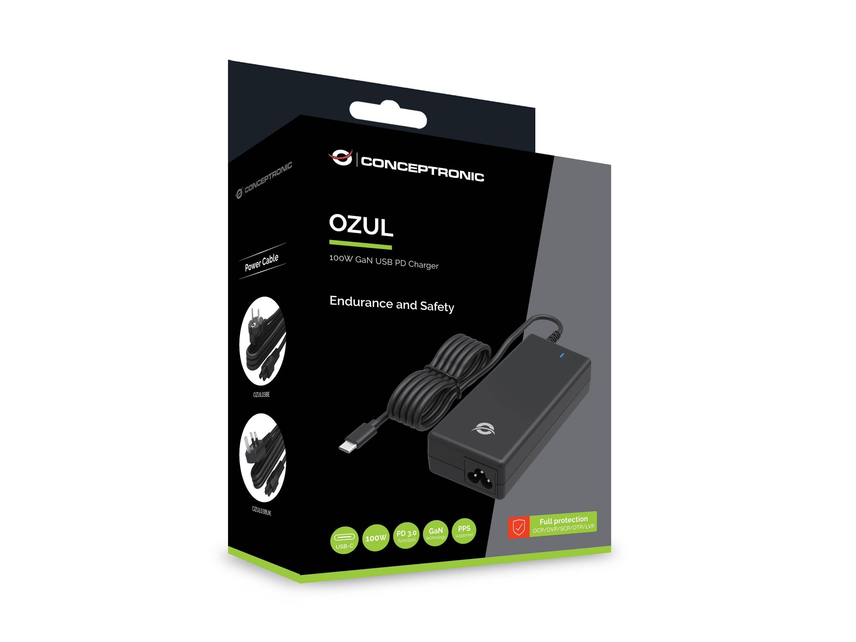 Conceptronic OZUL03BE 100W GaN USB PD Desktop-Ladegerät - Universal - Indoor - 1