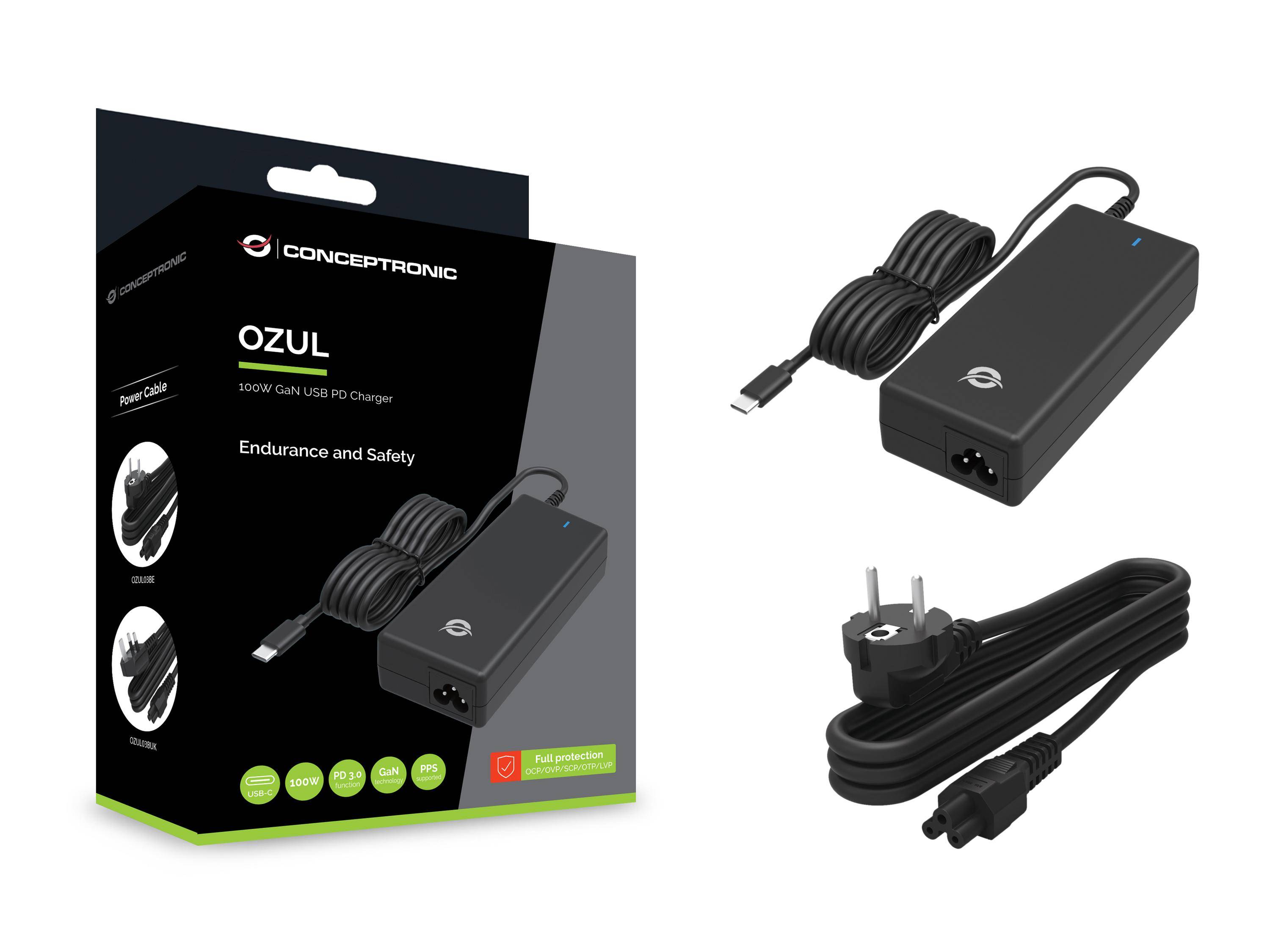Conceptronic OZUL03BE 100W GaN USB PD Desktop-Ladegerät - Universal - Indoor - 1