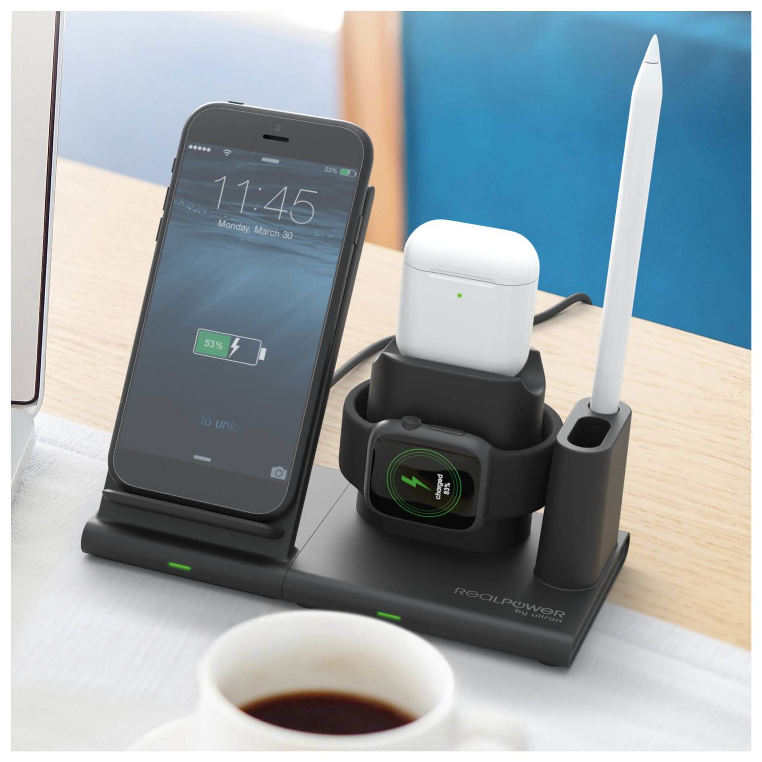 RealPower ChargeAIR Connect, Drinnen, USB, Kabelloses Aufladen, Schwarz