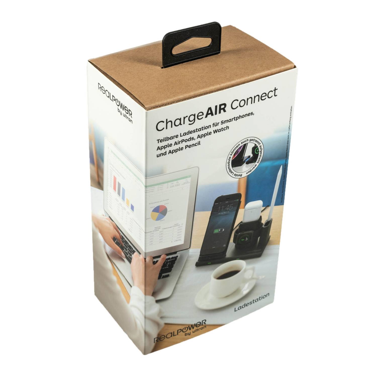RealPower ChargeAIR Connect, Drinnen, USB, Kabelloses Aufladen, Schwarz