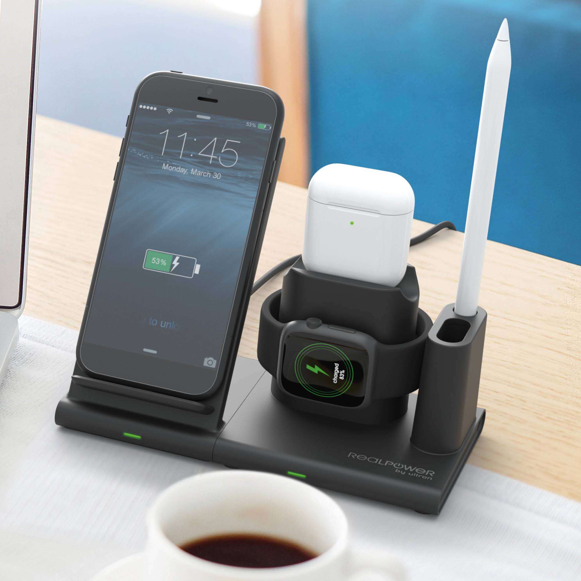 RealPower ChargeAIR Connect, Drinnen, USB, Kabelloses Aufladen, Schwarz