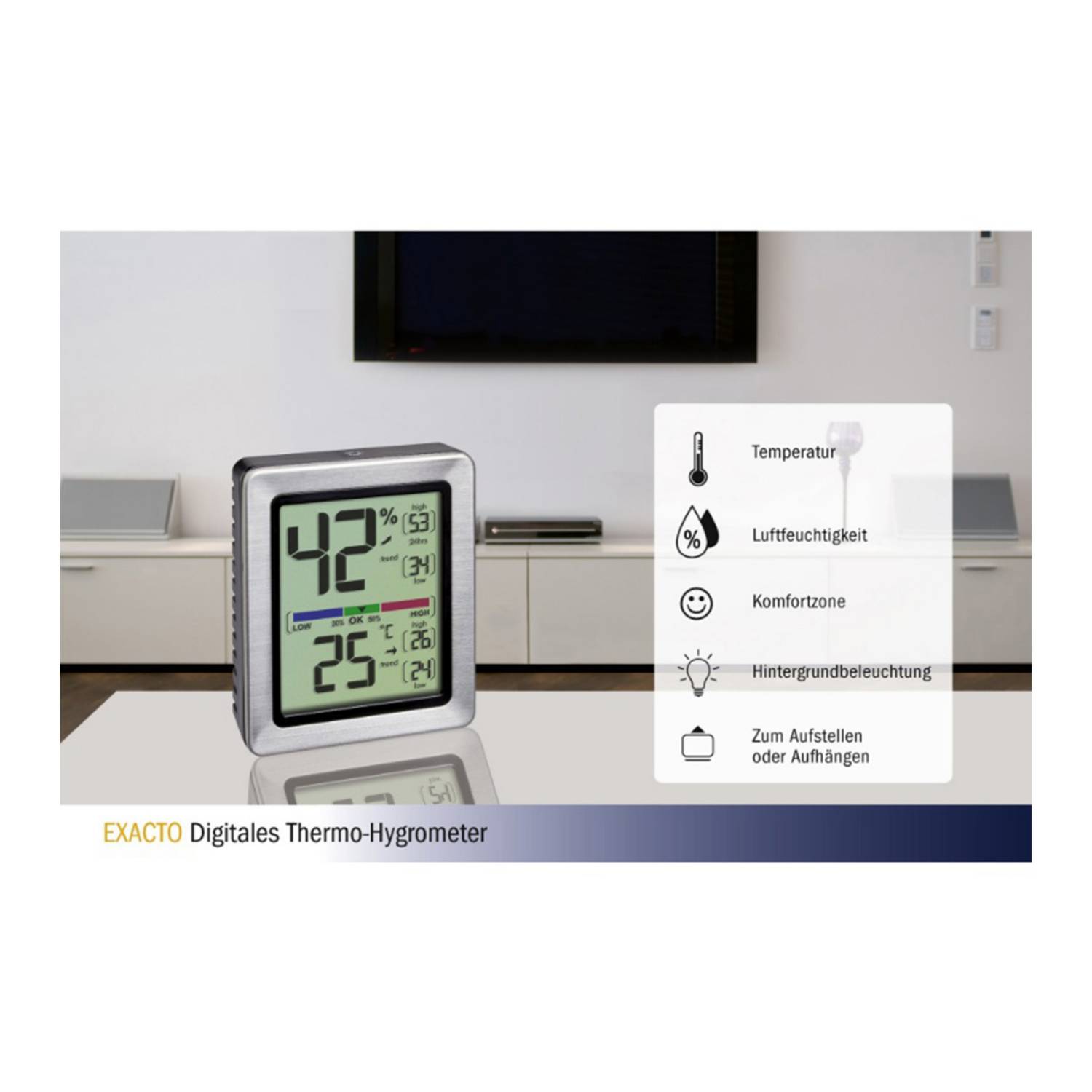 TFA Dostmann EXACTO, Digital, Rechteckig, AAA, 1,5 V, 74 mm, 26 mm