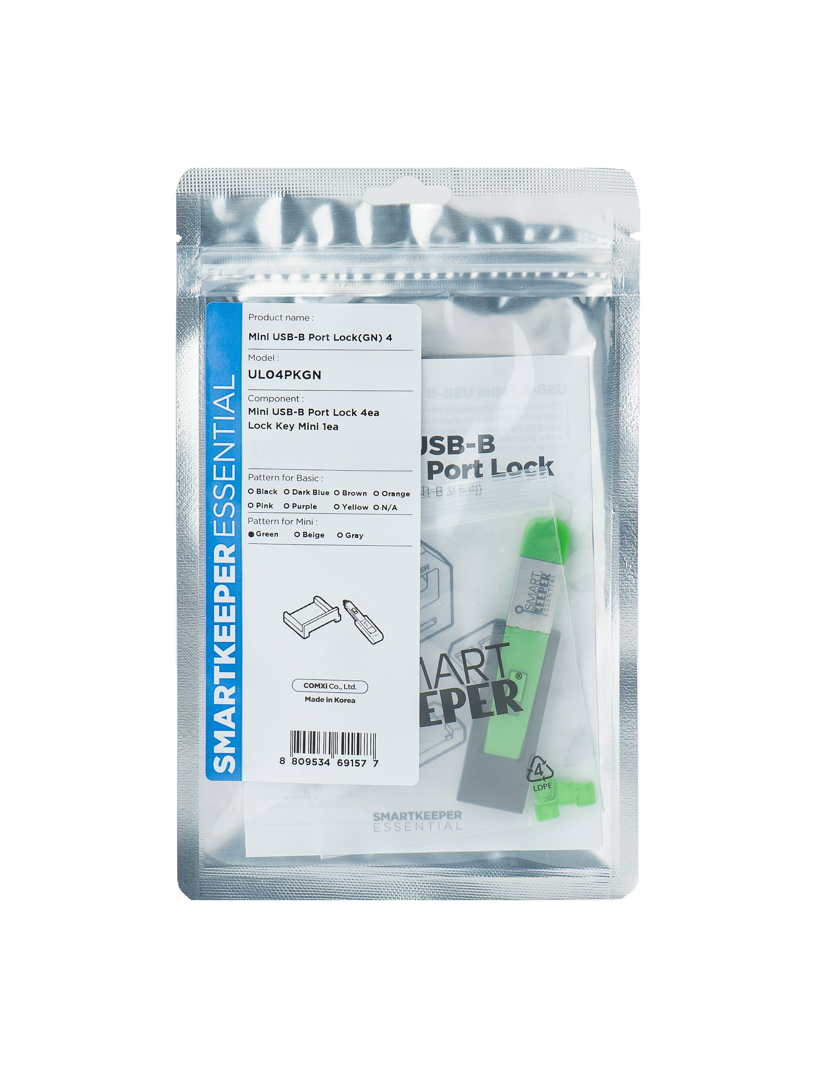 Smart Keeper UL04PKGN, Schnittstellenblockierung + Schlüssel, Mini-USB Type-B, Grün, Kunststoff, 1 Stück(e), Polybag
