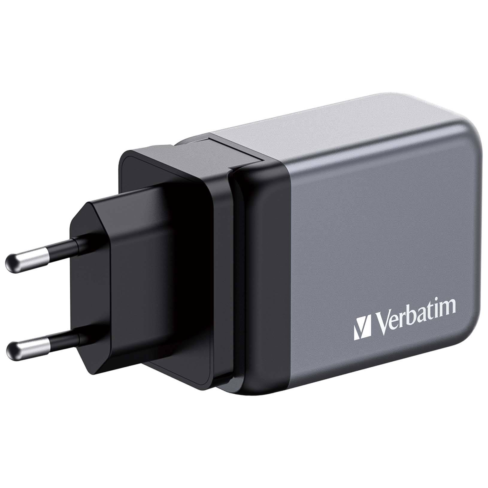 Verbatim GaN Charger 65 W, 3 Ports USB-C Ladegerät, Power Adapter mit 2 x USB-C und 1 x USB-A, Schnellladegerät