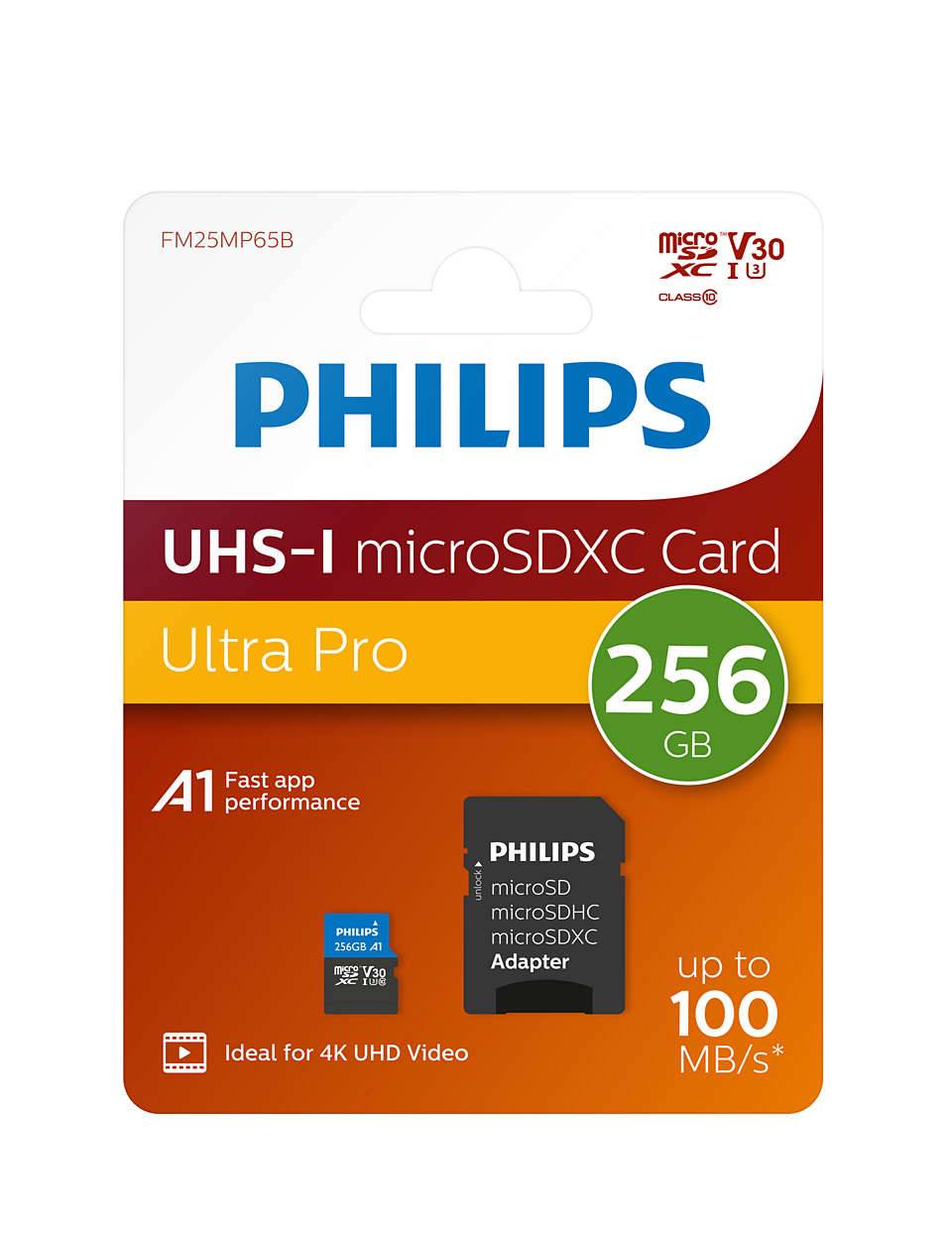 Philips MicroSDXC Card 256 GB Class 10 UHS-I U3 incl. Adapter Extended Capacity SD MicroSDHC 256 GB
