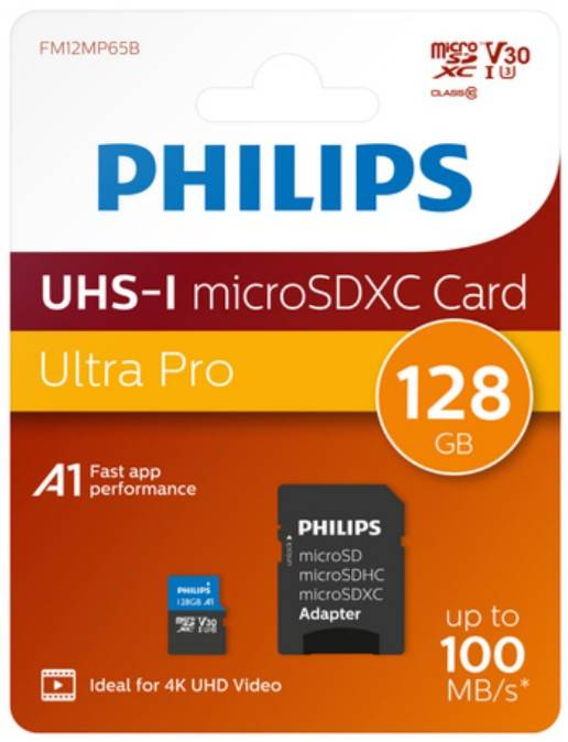Philips MicroSDXC Card 128 GB Class 10 UHS-I U3 incl. Adapter Extended Capacity SD MicroSDHC 128 GB