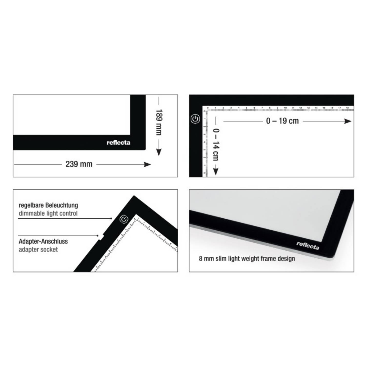 Reflecta LED Light Pad A5 Super Slim, Schwarz, Einzelbilderrahmen, 19 x 14 cm, Rechteckig, LED, Gleichstrom