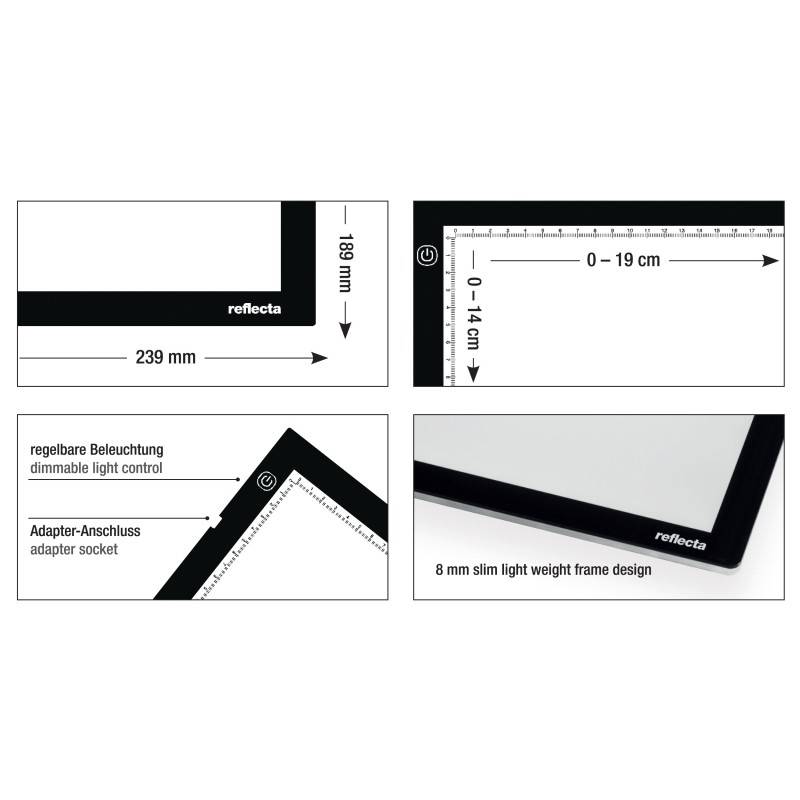 Reflecta LED Light Pad A5 Super Slim, Schwarz, Einzelbilderrahmen, 19 x 14 cm, Rechteckig, LED, Gleichstrom
