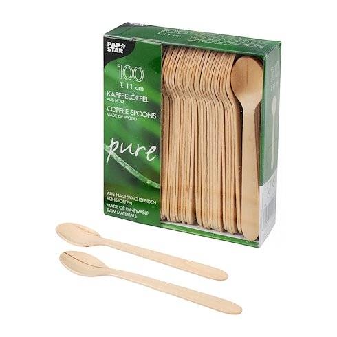 PAPSTAR Holz-Kaffeelöffel "pure", Länge: 110 mm, 100er