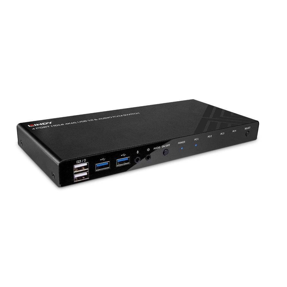 LINDY KVM Switch HDMI 4K60 4-Port USB 3.0 & Audio4-Port - Schwarz