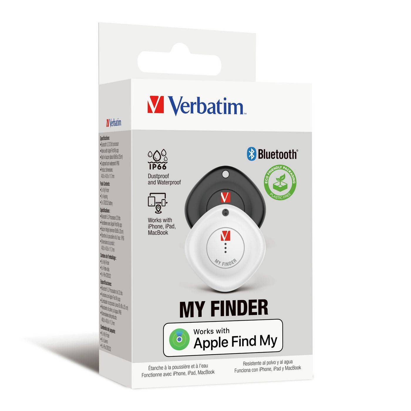 Verbatim My Finder - Anti-Verlust Bluetooth-Tag für Handy, Tablet - Schwarz, weiß (Packung mit 2)