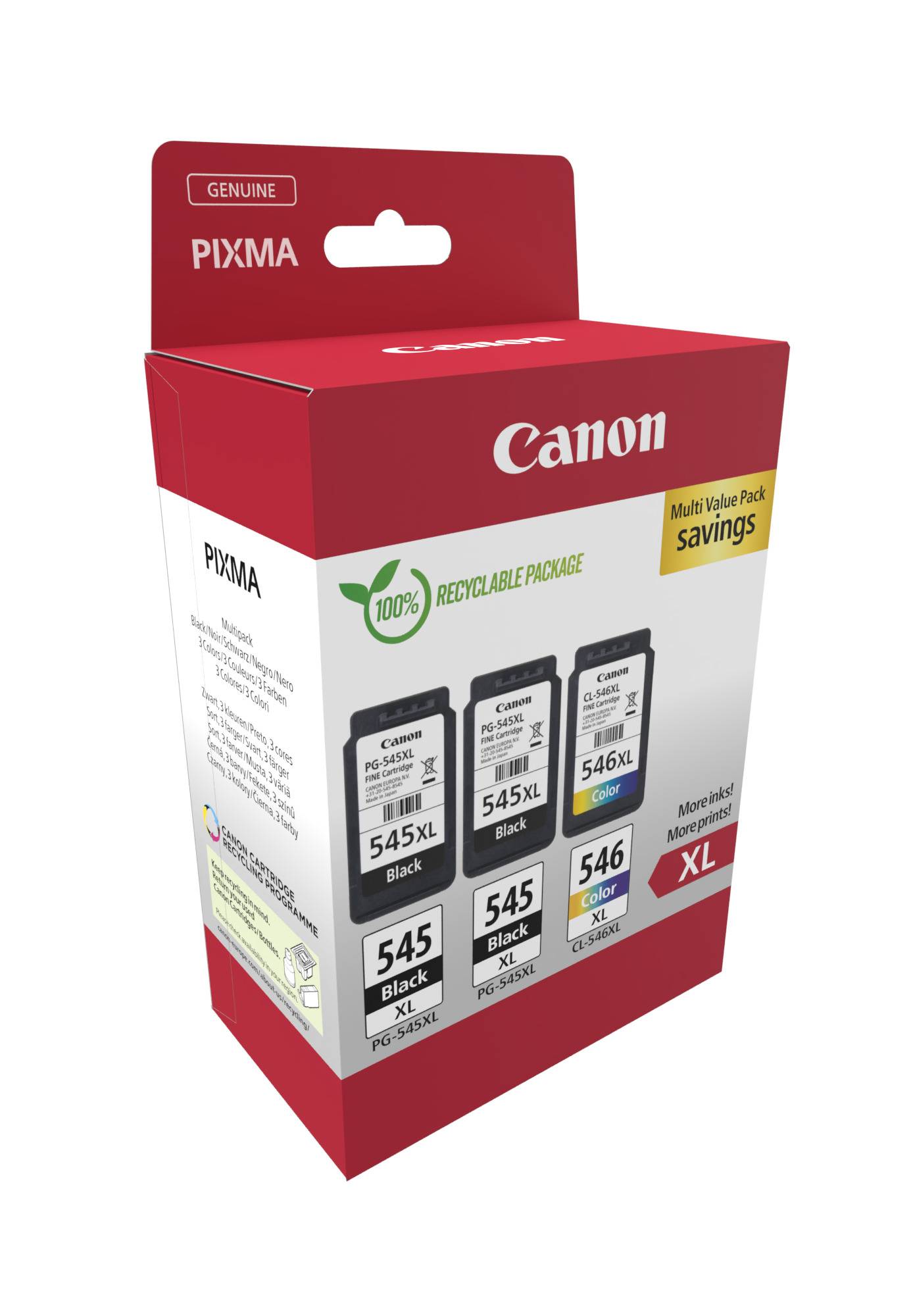 Canon PG-545XL x2 /CL-546XL Multi Pack - 3er-Pack - Hohe Ergiebigkeit - Schwarz, Farbe (Cyan, Magenta, Gelb)