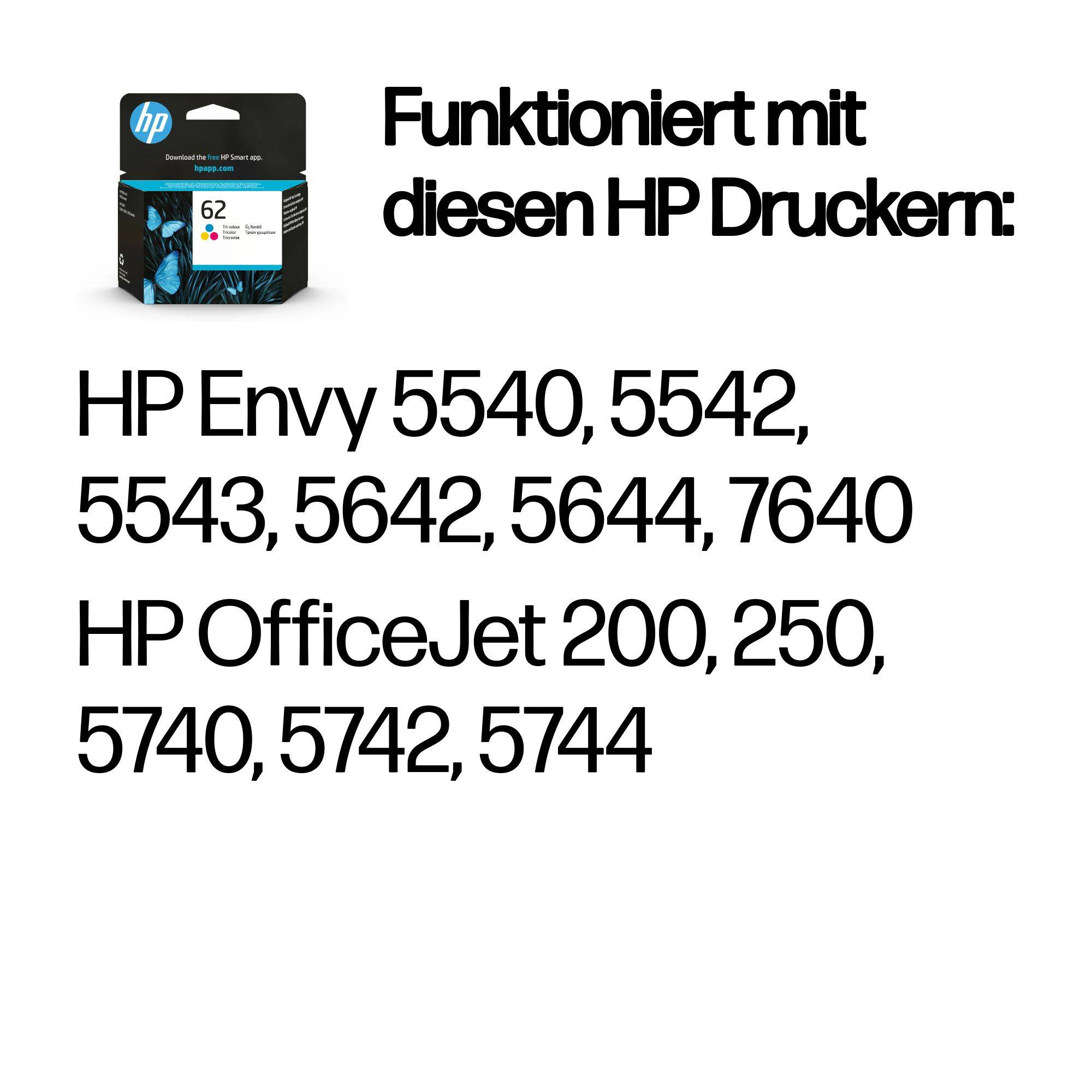 HP 62 mehrere Farben Druckerpatrone C2P06AE