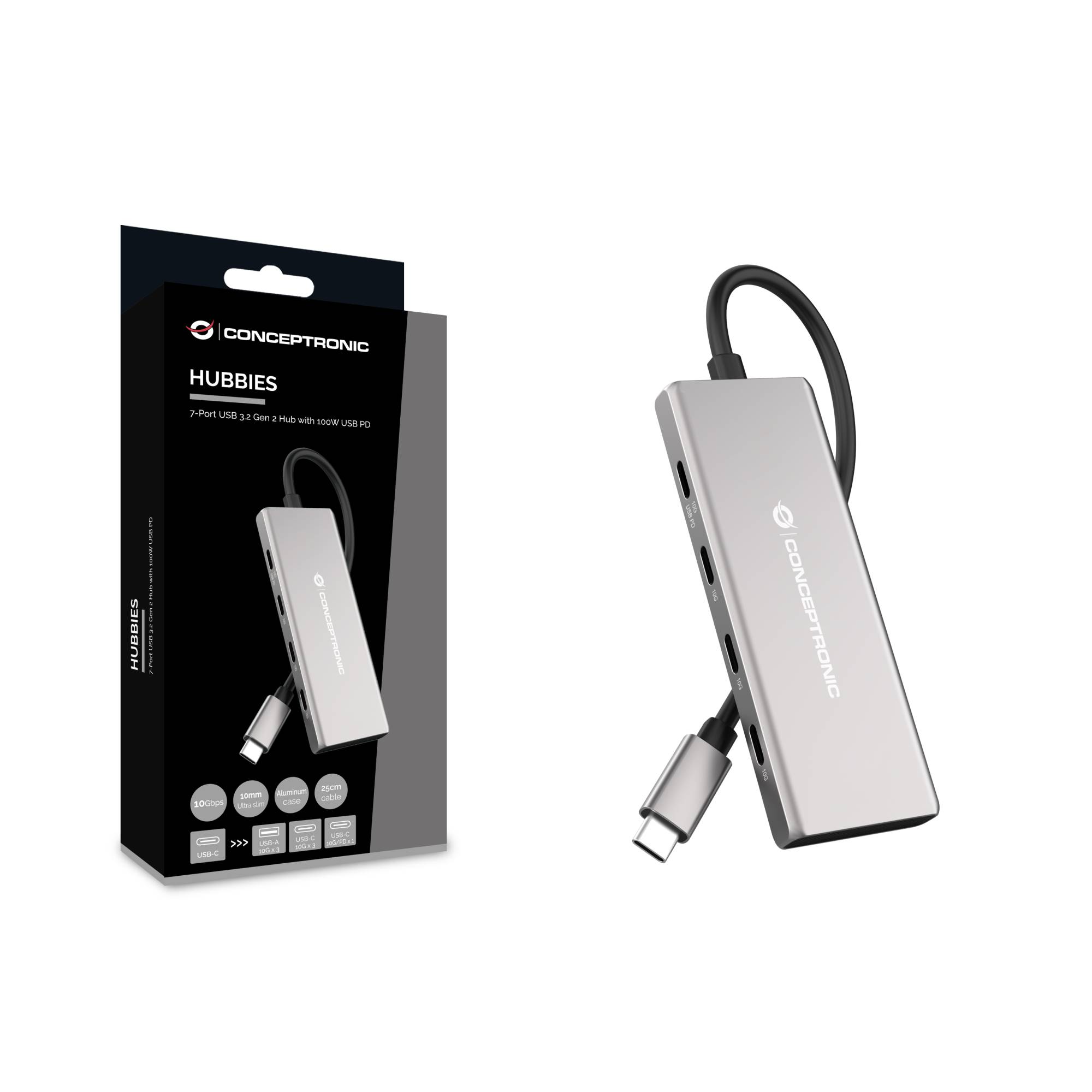 Conceptronic HUBBIES17G - USB 3.2 Gen 2 (3.1 Gen 2) Type-C - USB 3.2 Gen 2 (3.1