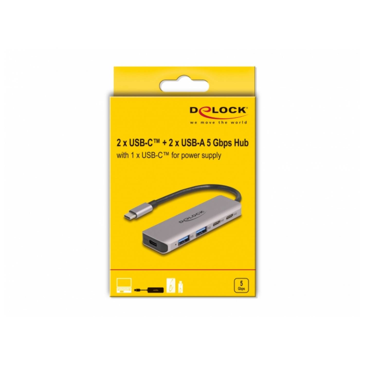 Delock Hub - 2 x USB-C + 2 x USB + 1 x USB-C (Spannungsversorgung)