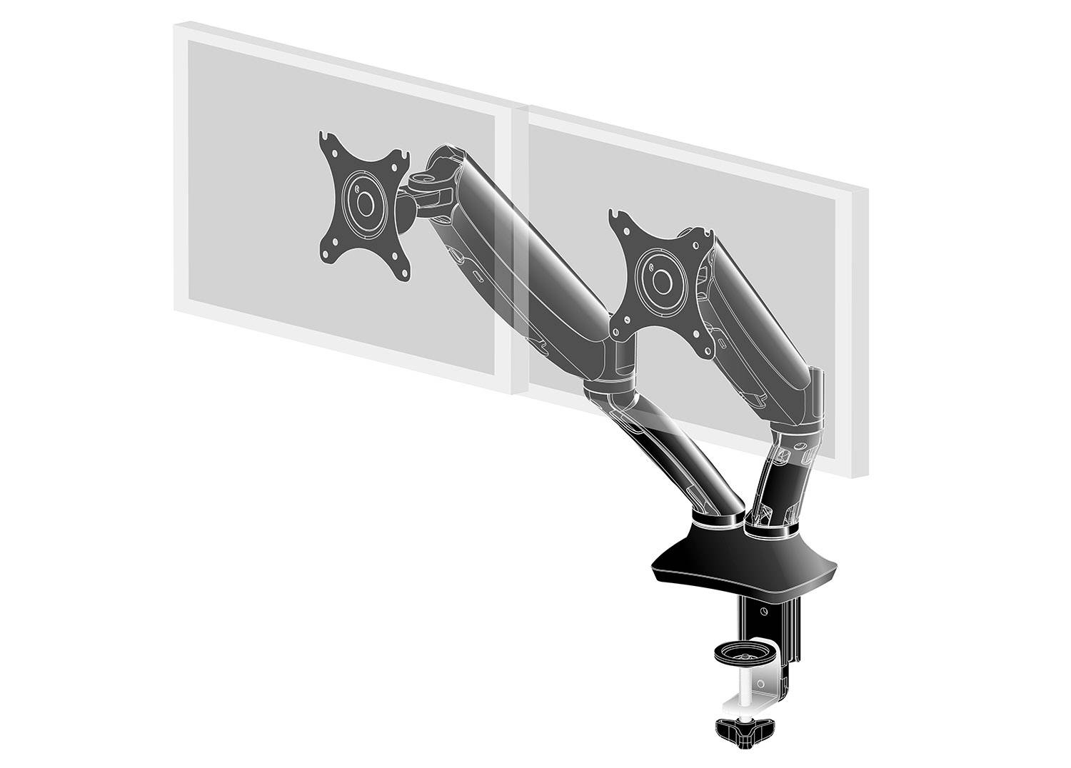 Iiyama DS3002C-B1 2fach Monitor-Tischhalterung 25,4 cm (10") - 68,6 cm (27") Schwarz Neigbar
