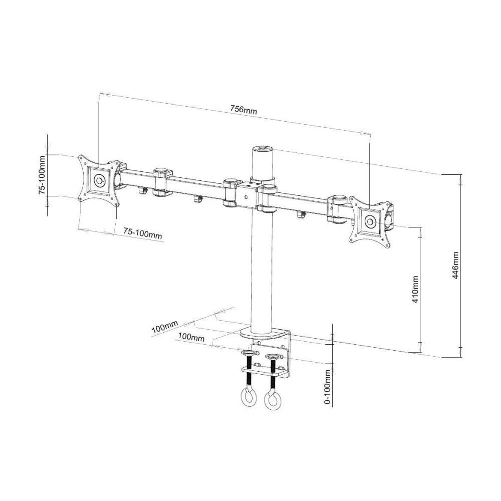Schreibtischhalterung für 2 LCD TV LED -- 13-27, diagonal, mit Klemme TV