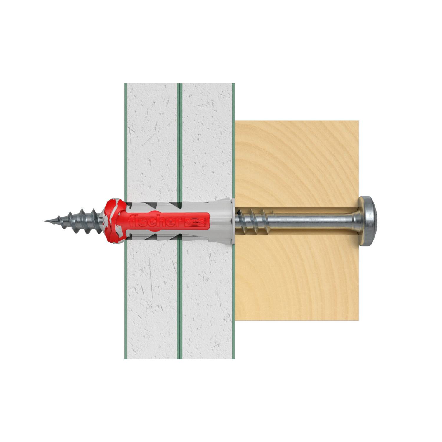 FISCHER - DuoPower - Dübel - Mauerziegel - Beton - Schaumbeton - Gipsfaserplatten - Gipskarton - Grau - Rot - 6 mm - 30